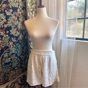 White Floral Lace High Waisted Shorts with Elastic Shirred Waistband